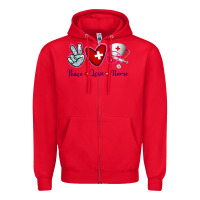 Red Peace Love Nurse Zipper Hoodie - RanaPortraitStore