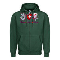 Sports Green Peace Love Nurse Zipper Hoodie - RanaPortraitStore
