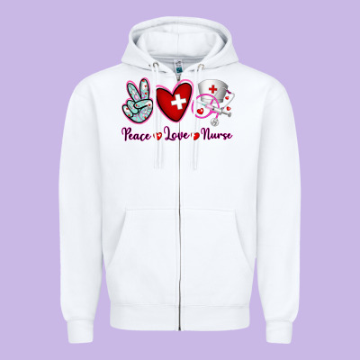 Peace Love Nurse Zipper Hoodie Designed By Ranaportraitstore