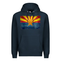 Navy arizona flag in grungy style raglan baseball tee Premium Hoodie - linhVisuals