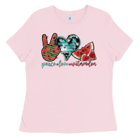 Bubblegum Pink peace love watermelon Ladies Tee - SublimationCraftShop