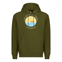 Army Green cayman islands retro colorful ocean sunset palm tree novelty Premium Hoodie - linhVisuals