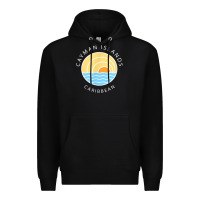 Black cayman islands retro colorful ocean sunset palm tree novelty Premium Hoodie - linhVisuals