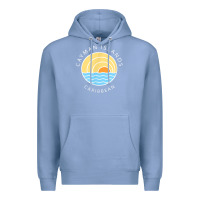 Colony Blue cayman islands retro colorful ocean sunset palm tree novelty Premium Hoodie - linhVisuals