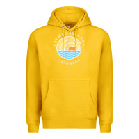Lemon cayman islands retro colorful ocean sunset palm tree novelty Premium Hoodie - linhVisuals