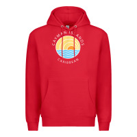 Red cayman islands retro colorful ocean sunset palm tree novelty Premium Hoodie - linhVisuals