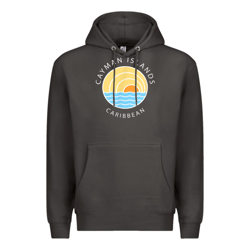 Cayman Islands Retro Colorful Ocean Sunset Palm Tree Novelty Premium Hoodie by linhVisuals | Teevron