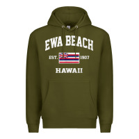 Army Green ewa beach hawaii hi vintage state athletic style t shirt Premium Hoodie - linhVisuals