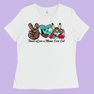 Peace Love Maine Coon Cat Ladies Tee Designed By Lillyallendesigns