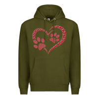 Army Green funny valentine day gift t  shirt paw print heart dog cat owner lover Premium Hoodie - linhVisuals