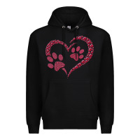 Black funny valentine day gift t  shirt paw print heart dog cat owner lover Premium Hoodie - linhVisuals