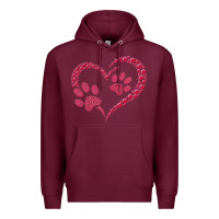 Burgundy funny valentine day gift t  shirt paw print heart dog cat owner lover Premium Hoodie - linhVisuals