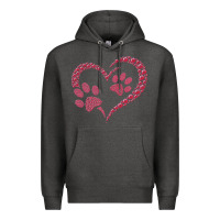 Charcoal Heather funny valentine day gift t  shirt paw print heart dog cat owner lover Premium Hoodie - linhVisuals