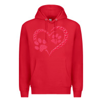 Red funny valentine day gift t  shirt paw print heart dog cat owner lover Premium Hoodie - linhVisuals