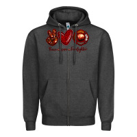 Charcoal Heather Peace Love Firefighter Zipper Hoodie - RanaPortraitStore