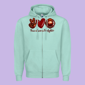 Peace Love Firefighter Zipper Hoodie Designed By Ranaportraitstore