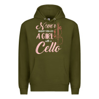 Army Green never underestimate a girl with a cello Premium Hoodie - linhVisuals