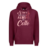 Burgundy never underestimate a girl with a cello Premium Hoodie - linhVisuals