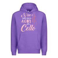 Purple never underestimate a girl with a cello Premium Hoodie - linhVisuals