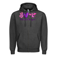 Charcoal Heather Peace Love Dragons Zipper Hoodie - RanaPortraitStore