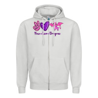 Dove Grey Peace Love Dragons Zipper Hoodie - RanaPortraitStore