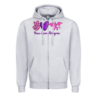Heather Grey Peace Love Dragons Zipper Hoodie - RanaPortraitStore