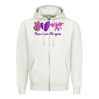 Oatmeal Heather Peace Love Dragons Zipper Hoodie - RanaPortraitStore
