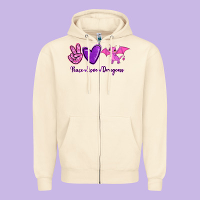 Peace Love Dragons Zipper Hoodie Designed By Ranaportraitstore