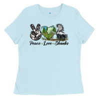 Baby Blue Peace Love Skunks Ladies Tee - LillyAllenDesigns