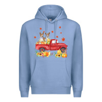 Colony Blue basenji pumpkin truck fall leaf thanksgiving halloween Premium Hoodie - linhVisuals
