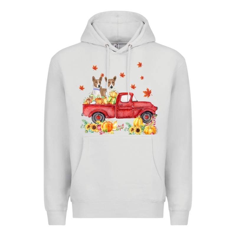 Basenji Pumpkin Truck Fall Leaf Thanksgiving Halloween Premium Hoodie by linhVisuals | Teevron