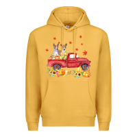 Mustard basenji pumpkin truck fall leaf thanksgiving halloween Premium Hoodie - linhVisuals