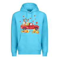 Ocean Blue basenji pumpkin truck fall leaf thanksgiving halloween Premium Hoodie - linhVisuals