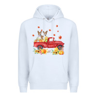 White basenji pumpkin truck fall leaf thanksgiving halloween Premium Hoodie - linhVisuals