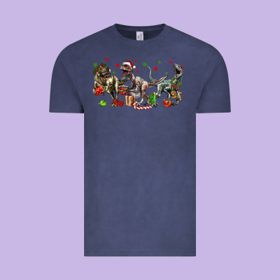 Three Christmas Dinosaurs Vintage Tee Designed By Lillyallendesigns