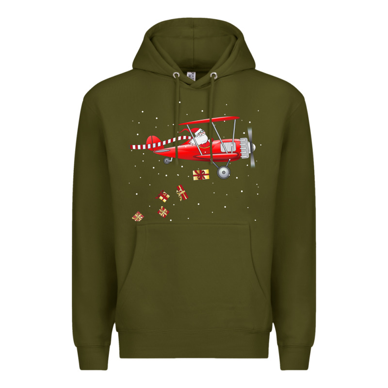 Christmas Santa Claus Pilot Flying Airplane Gift Tee Premium Hoodie by linhVisuals | Teevron