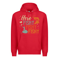 Red here fishy fishy fishy fishing lovers gifts Premium Hoodie - linhVisuals