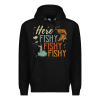 Black here fishy fishy fishy fishing lovers gifts Premium Hoodie - linhVisuals