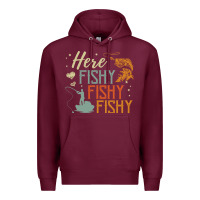 Burgundy here fishy fishy fishy fishing lovers gifts Premium Hoodie - linhVisuals