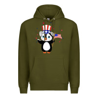 Army Green penguin american 4th of july penguin american flag Premium Hoodie - linhVisuals