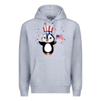 Heather Grey penguin american 4th of july penguin american flag Premium Hoodie - linhVisuals