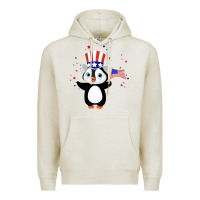 Oatmeal Heather penguin american 4th of july penguin american flag Premium Hoodie - linhVisuals