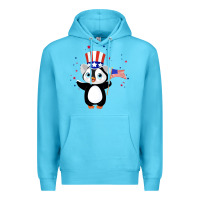 Ocean Blue penguin american 4th of july penguin american flag Premium Hoodie - linhVisuals