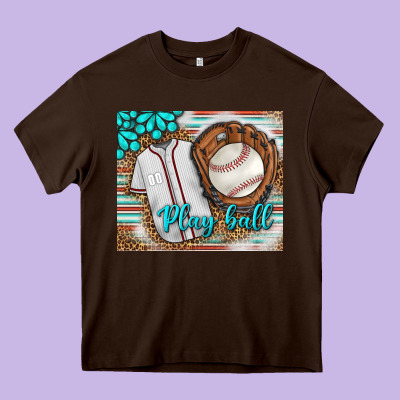 Baseball Play Ball With Leopard Mousepad Heavy Core Tee Designed By Bundleandbundleshop