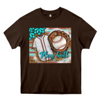 Chocolate Brown Baseball Play Ball With Leopard Mousepad Heavy Core Tee - BundleAndBundleShop