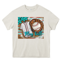 Cream Baseball Play Ball With Leopard Mousepad Heavy Core Tee - BundleAndBundleShop