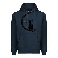 Navy womens double moon cat Premium Hoodie - linhVisuals