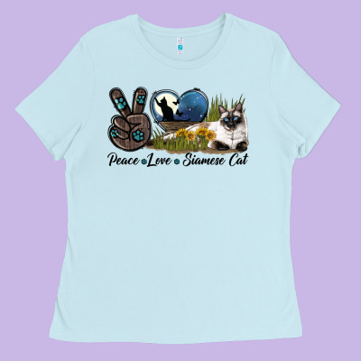 Peace Love Siamese Cat Ladies Tee Designed By Lillyallendesigns