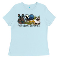 Baby Blue Peace Love Siamese Cat Ladies Tee - LillyAllenDesigns