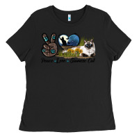 Black Peace Love Siamese Cat Ladies Tee - LillyAllenDesigns